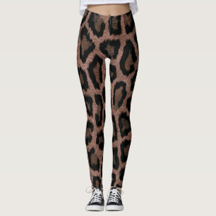Skriv ut guld Red Brown Black Leopard Animal Leggings