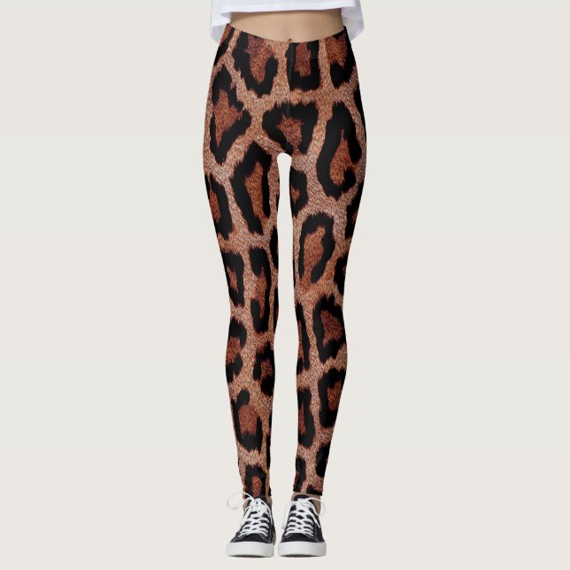 Skriv ut guld Red Brown Black Leopard Animal Leggings (Framsida)