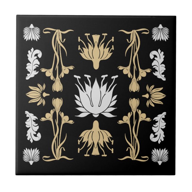 Skriv ut guld Retro Art nouveau Kakelplatta (Framsidan)