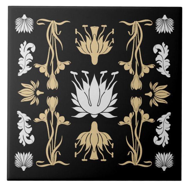 Skriv ut guld Retro Art nouveau Kakelplatta (Framsidan)