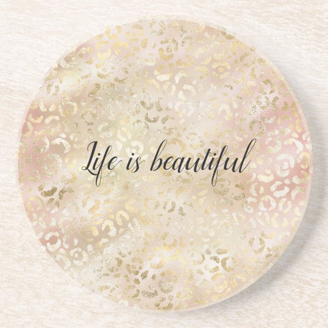 Skriv ut guld Ro Rosa Leopard Underlägg (Framsidan)