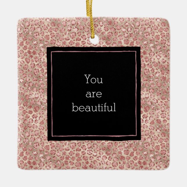 Skriv ut guld  Rosa Glitter Leopard Julgransprydnad Keramik (Framsida)