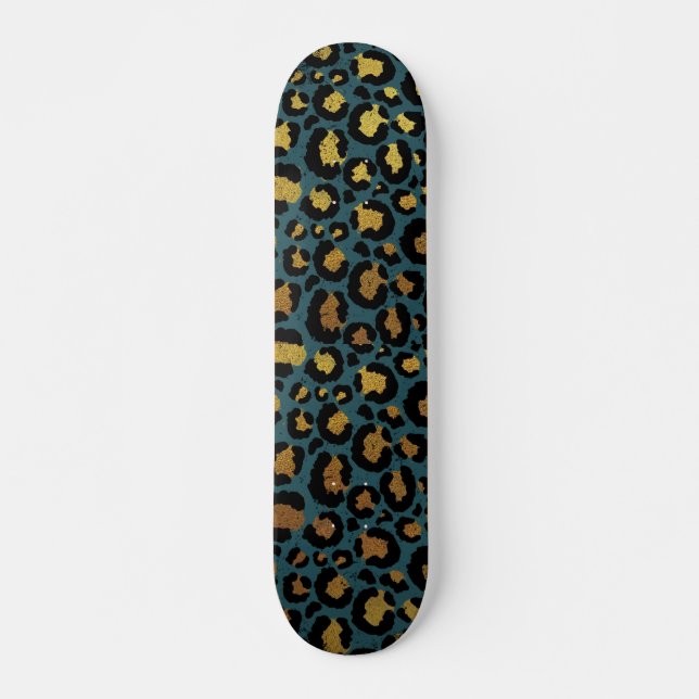 Skriv ut guld & svarta djur mini skateboard bräda 18,5 cm (Framsida)