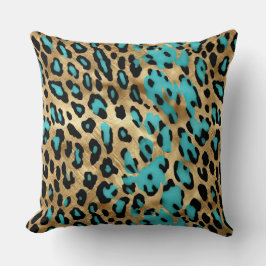 Skriv ut guld Turquise Leopard Kudde