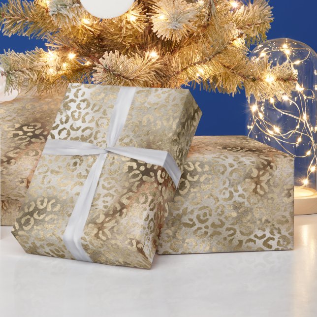 Skriv ut guld White Brown Leopard Presentpapper (Helgdagar)