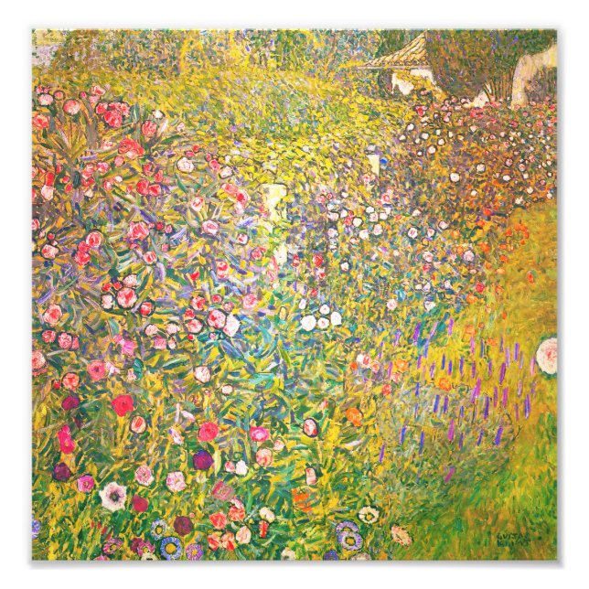 Skriv ut Gustav Klimt Rosa Flowers Fototryck (Framsidan)
