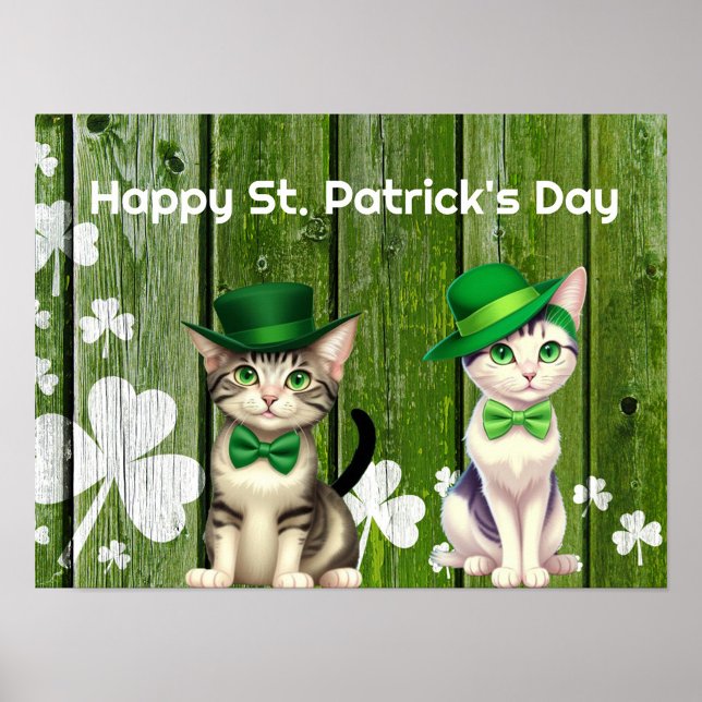 Skriv ut helgdag, Poster Pappert (projektionsyta) (Happy Cats Celebrating St. Patrick's Day!)