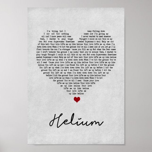 Skriv ut Helium Grått Heart Sång Lyric Wall Art Sk Poster (Framsidan)