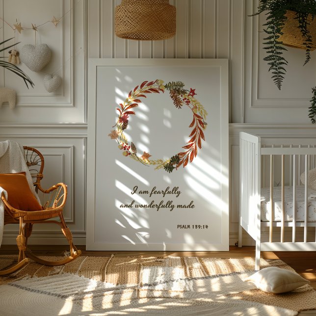 Skriv ut höstvägg för religiösa poster (I am fearfully and wonderfully made. Psalm 139:14 print. Thanksgiving nursery wall art.)