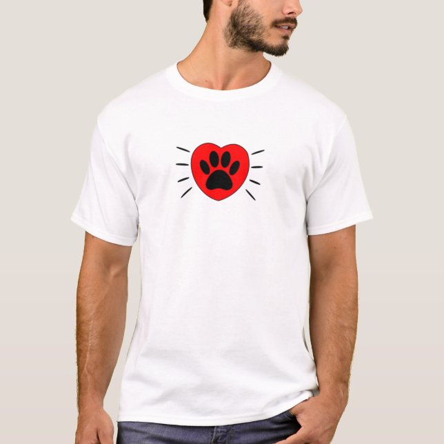 Skriv ut hund älskare Heart och Paw T Shirt (Framsida)