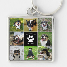 Skriv ut Hund Fotokollage Paw för Pet Memorial Anp Fyrkantig Silverfärgad Nyckelring