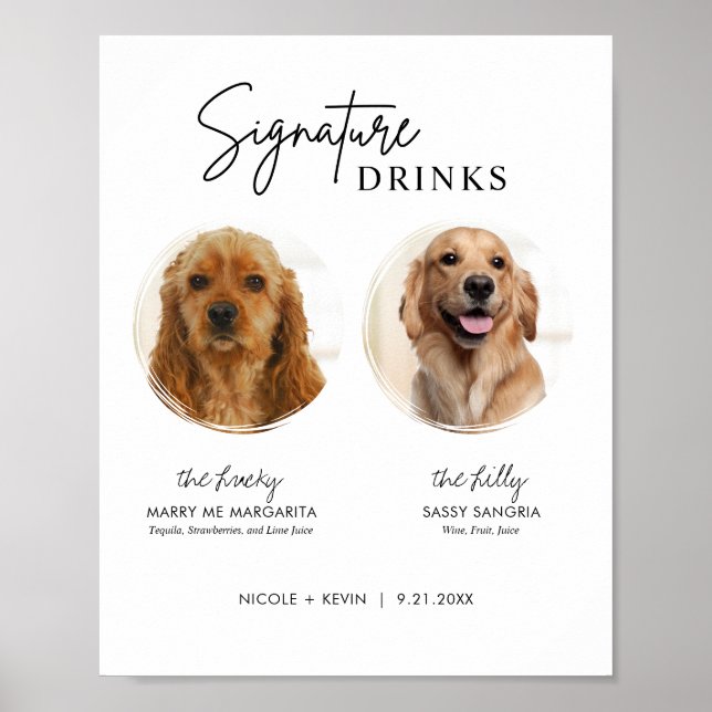 Skriv ut Hund Namnteckning Drinks Bröllop Pub-teck Poster (Framsidan)