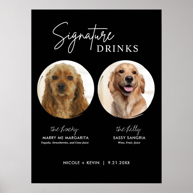 Skriv ut Hund Namnteckning Drinks Bröllop Pub-teck Poster (Framsidan)