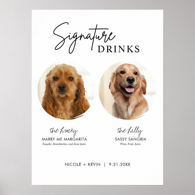 Skriv ut Hund Namnteckning Drinks Bröllop Pub-teck Poster (Framsidan)
