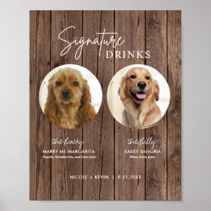 Skriv ut Hund Namnteckning Drinks Rustic Bröllop-t Poster