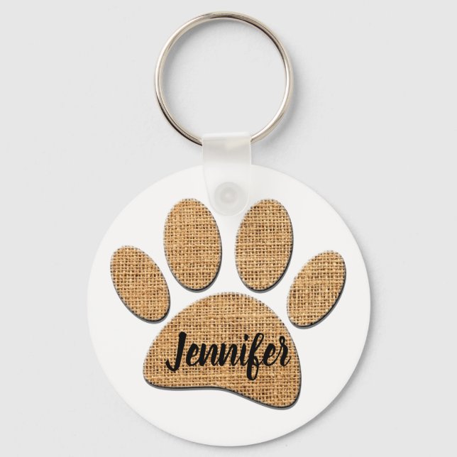 Skriv ut hund Tass Burlap Nyckelring (Framsida)