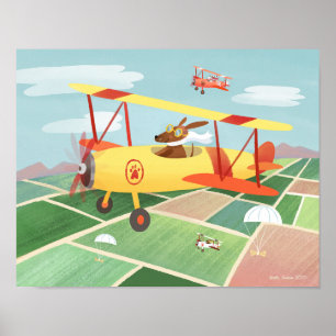 Skriv ut Hundar för flygplanspilot Poster