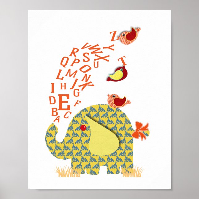 Skriv ut i Cute Alphabet Elephant Baby Nursery Poster (Framsidan)