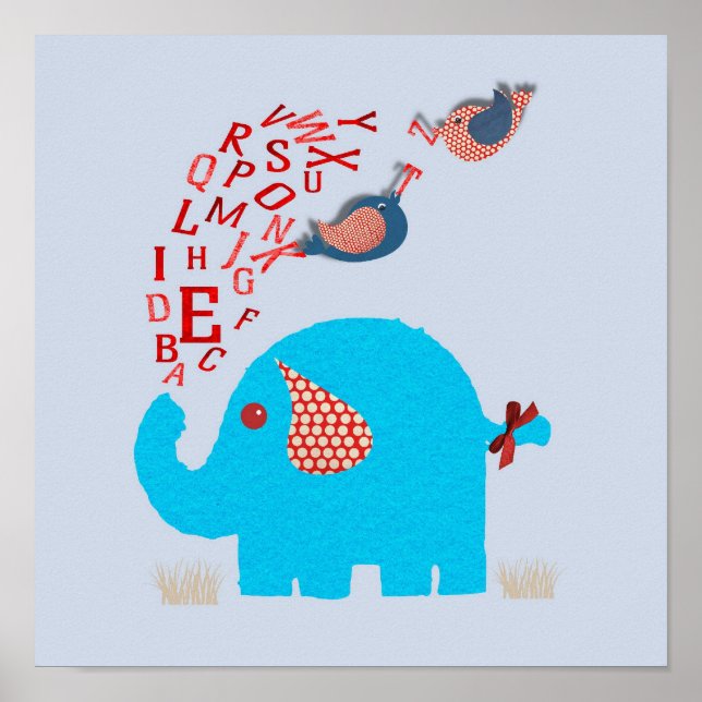 Skriv ut i Cute Alphabet Elephant Baby Nursery Poster (Framsidan)