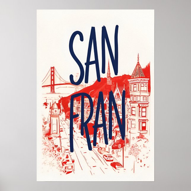 Skriv ut i San Francisco Victorian Houses Art Poster (Framsidan)