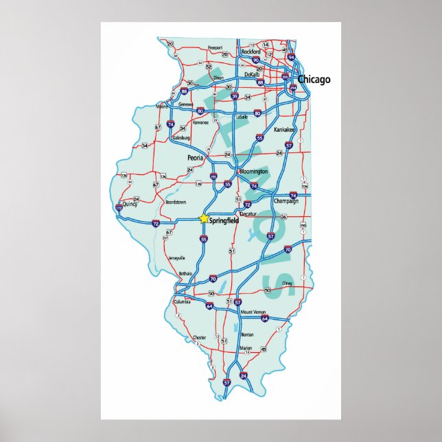 Skriv ut Illinois Interstate Karta Poster (Framsidan)