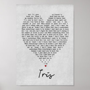 Skriv ut Iris Grått Heart Sång Lyric Wall Art Skri Poster