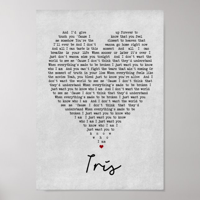 Skriv ut Iris Grått Heart Sång Lyric Wall Art Skri Poster (Framsidan)