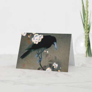 Skriv ut japansk Kråka- och Blommar-träblock Kort