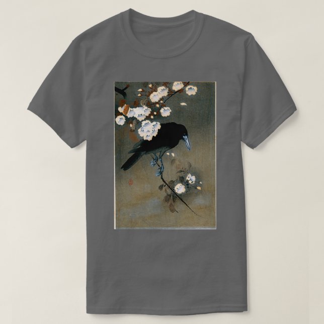 Skriv ut japansk Kråka- och Blommar-träblock T Shirt (Design framsida)