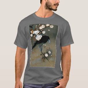 Skriv ut japansk Kråka- och Blommar-träblock T Shirt