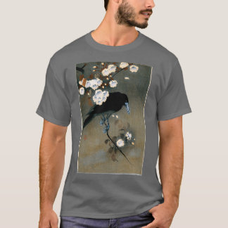 Skriv ut japansk Kråka- och Blommar-träblock T Shirt