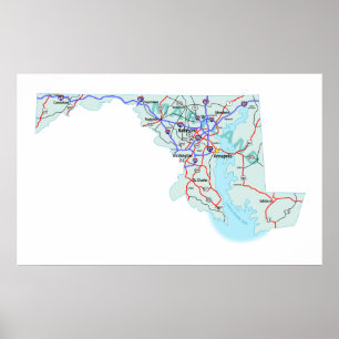 Skriv ut Karta i Maryland Interstate Poster