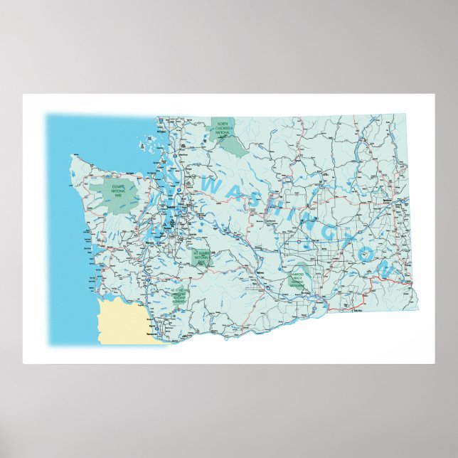 Skriv ut Karta i Washington Interstate Poster (Framsidan)