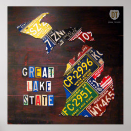 Skriv ut Karta på Michigan License Plate Poster