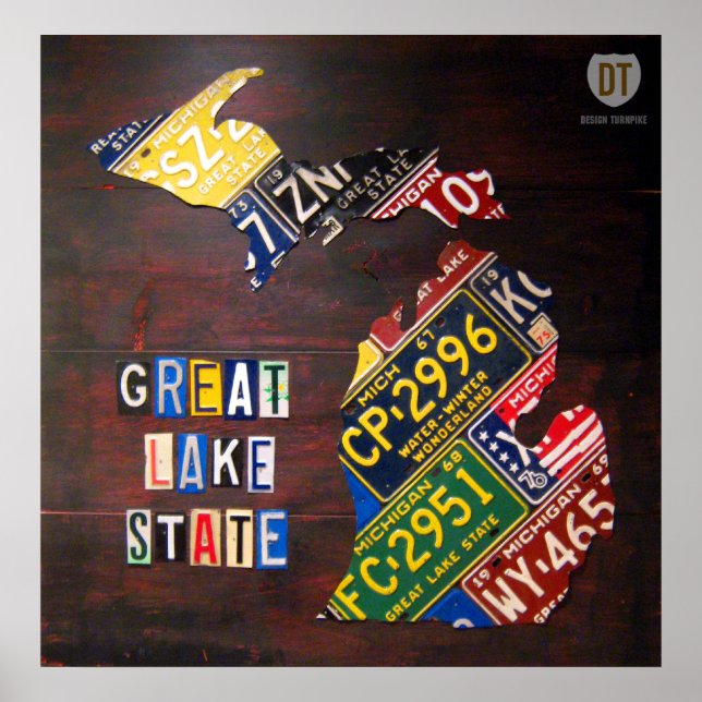 Skriv ut Karta på Michigan License Plate Poster (Framsidan)