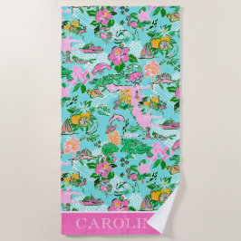 Skriv ut Karta Preppy Handflatan Beach Mönster