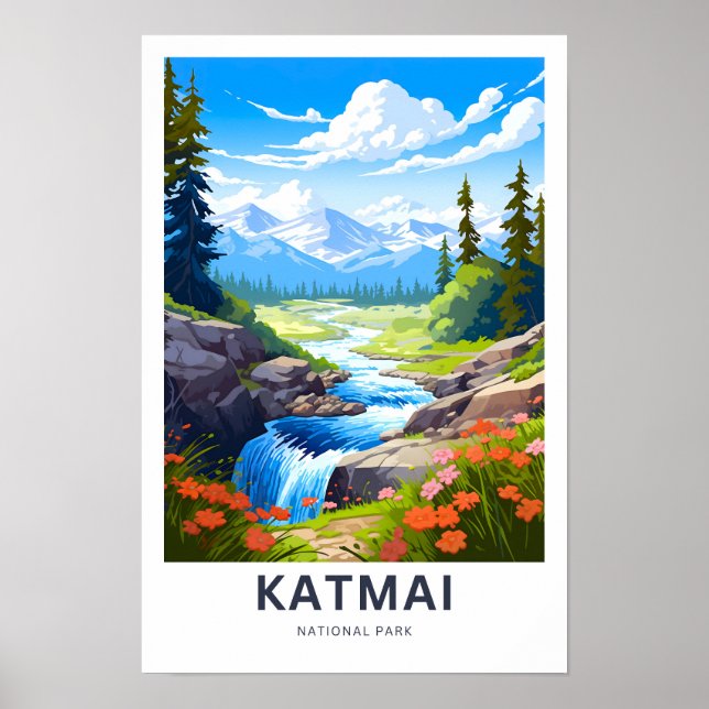 Skriv ut Katmai National Park Travel Poster (Framsidan)