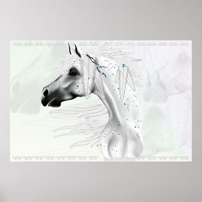 Skriv ut leopard Appy och White Feathers Poster (Framsidan)