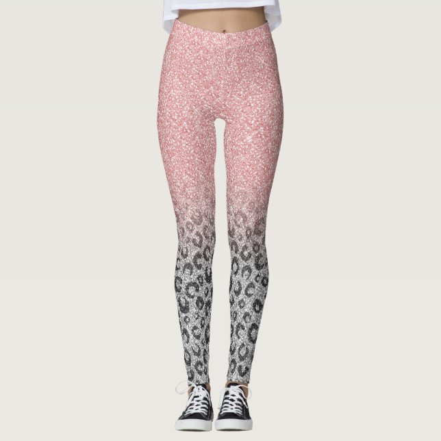 Skriv ut leopard för elegant Ro Guld Silver Glitte Leggings (Framsida)