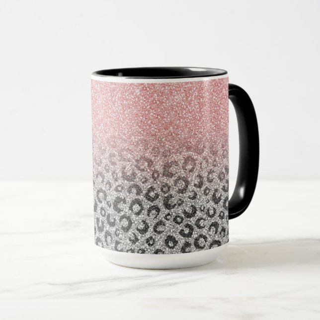 Skriv ut leopard för elegant Ro Guld Silver Glitte Mugg (Framsida höger)