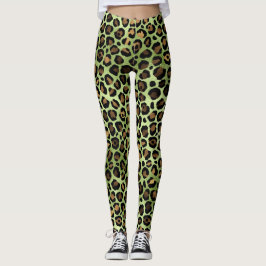 Skriv ut leopard för exotisk Grönt Leggings