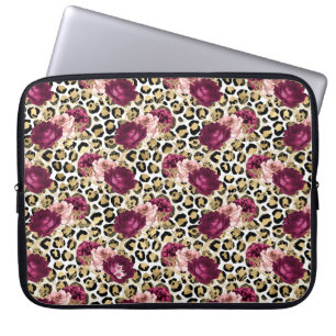 Skriv ut leopard för Guld Rosa Blommigt Laptop Fodral