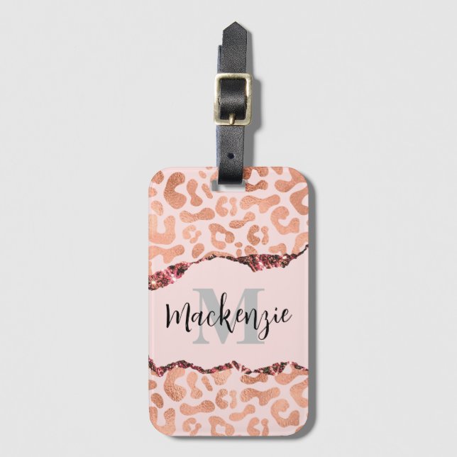 Skriv ut leopard för ro i Guld Glitter Bagagebricka (Framsida vertikal)