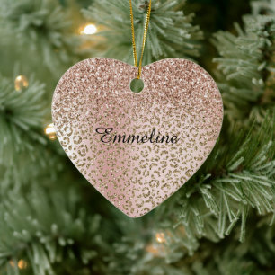 Skriv ut leopard Namn i Peach Ro Guld Glitter Julgransprydnad Keramik