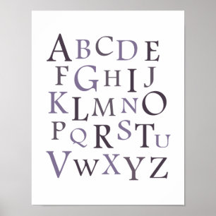 Skriv ut lila ABC Nursery Typography Poster