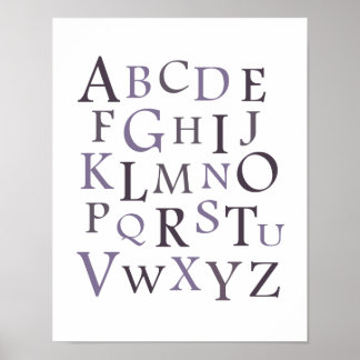 Skriv ut lila ABC Nursery Typography Poster