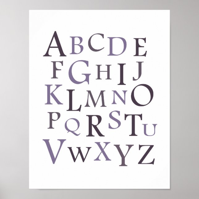 Skriv ut lila ABC Nursery Typography Poster (Framsidan)