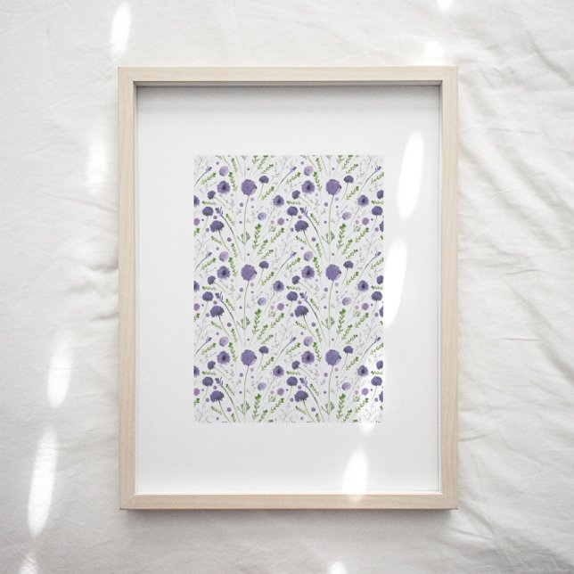 Skriv ut Lila Blommönster för elegant Poster (Floral Botanical Wall Art Decor from Studio Posies.)