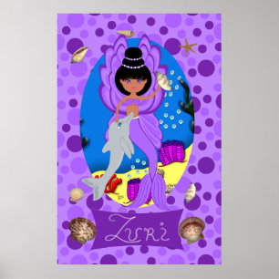 Skriv ut lila Merfaery och Dolphin Poster