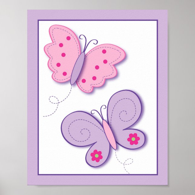 Skriv ut Lilac Butterfly Flower Nursery Wall Art-u Poster (Framsidan)